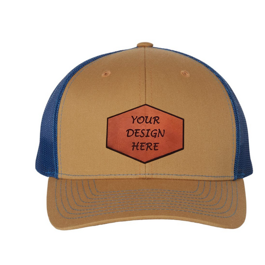 Richardson 112 Snapback hat with custom leather patch.  100% Leather